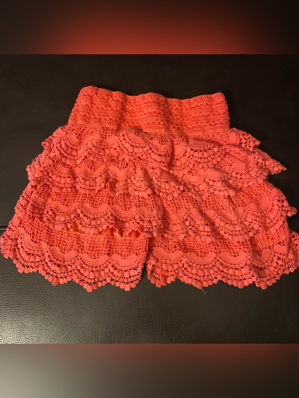 Lacie Shorts M/L Crochet Overlay Rose Pull On Preppy Lined Scalloped